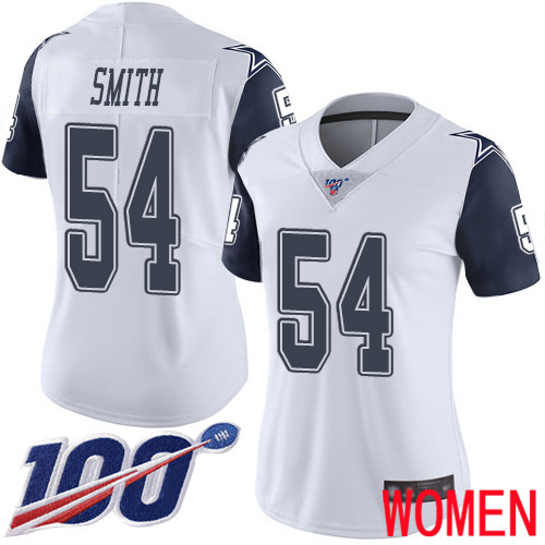 Women Dallas Cowboys Limited White Jaylon Smith #54 100th Season Rush Vapor Untouchable NFL Jersey->women nfl jersey->Women Jersey